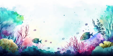 Underwater - Watercolor illustration. Image for a wallpaper, background, postcard or poster - Generative AI