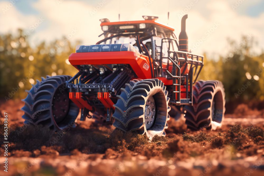 Poster combining robotic machinery with innovative technology, smart farms optimize productivity and revolu