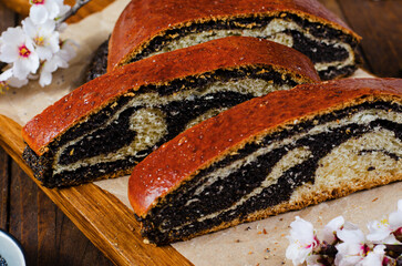 Poppy Seed Cake, Traditional Cake on Wooden Easter Table