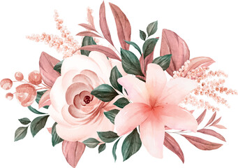 Rose Flower Bouquet Watercolor Illustration. Rose Bloom, Blossom, Vector Graphic, Floral, Love, Friendship, Marriage, Decoration, Decor, Vintage, Transparent, Illustrator, AI, EPS, SVG, PNG, JPG	