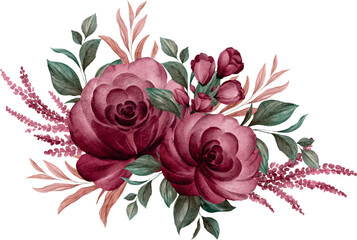 Rose Flower Bouquet Watercolor Illustration. Rose Bloom, Blossom, Vector Graphic, Floral, Love, Friendship, Marriage, Decoration, Decor, Vintage, Transparent, Illustrator, AI, EPS, SVG, PNG, JPG	