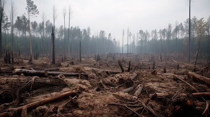 Dead forest affected by global warming, generative AI