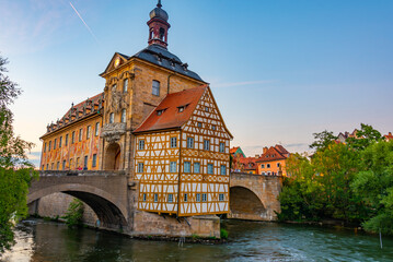 Sunset view of town hall in German city Bamberg