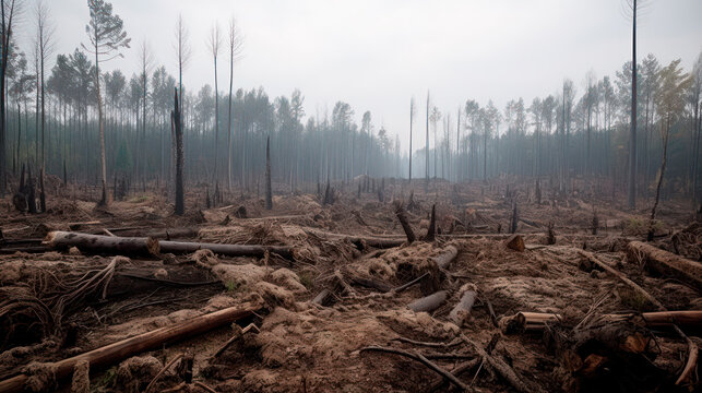 Dead forest affected by global warming, generative AI