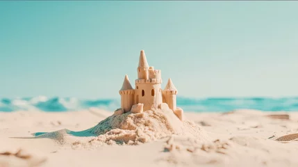 Foto op Plexiglas Beautiful sandcastle on the beach with sand on summer vacation. Travel vacations concept. Generative AI © Tamara