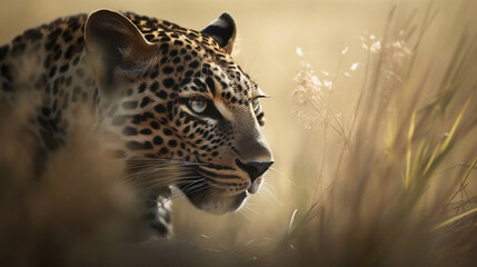 Hidden Predator: Leopard in the Tall Grass (Generative AI)
