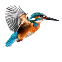 Foto op Plexiglas Fly kingfisher  bird isolated transparent background. Generative AI © ayselucar
