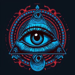 All Seeing Eye. Eye of Providence. Eye and Pyramid.  Evil Eye. Masonic Eye. Knights Templar / Illuminati / New World Order Conspiracy Theory Symbol. Modified from Generative AI Illustrations.