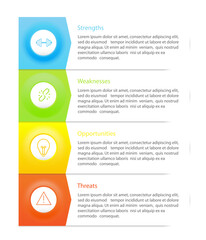Swot infographic analysis template. Background with icon and Four colorful elements. Vector illustration