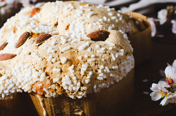 Colomba, Italian Easter Dove Cake on Wooden Background