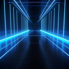 Sci Fy fading neon lines in a dark hall, 3d rendering, abstract, glowing lines ,futuristic , backround, ai 