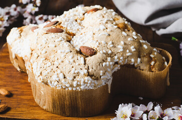 Colomba, Italian Easter Dove Cake on Wooden Background