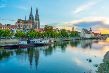 Cityscape of the old town of Regensburg in Germany