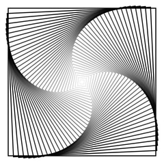 Rotating concentric squares, Square optical illusion pattern - black and colour, Geometric abstract gray background radial in vector 