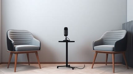 Podcast Studio: Two Chairs and Microphones Ready for Recording  generative ai