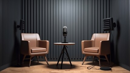Podcast Studio: Two Chairs and Microphones Ready for Recording  generative ai