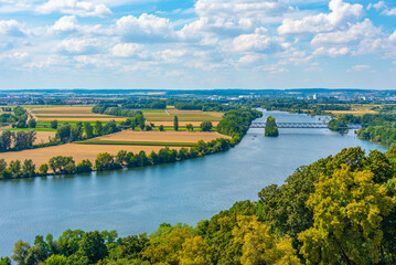 Aerial view of landscape of Danube near Regensburg, Germany