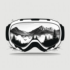 Close up motocross and Rider with helmet, race, High detail, , 8k, with beautiful green forest views in the helmet goggles. minimalist line drawing white background. Created with Generative AI