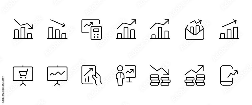 Poster chart icon, graph, performance line vector. productivity simple concept icons set. contains such ico