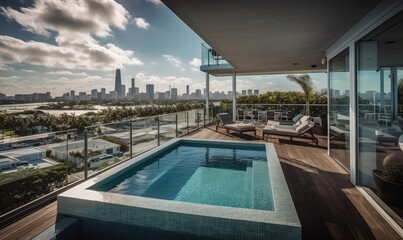 Fototapeta na wymiar Luxury penthouse terrace with a swimming pool, generative AI