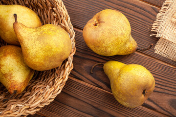 pears group on wood background