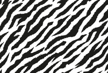 Zebra stripes seamless pattern. Tiger stripes skin print design. Wild animal hide artwork background. Black and white vector illustration