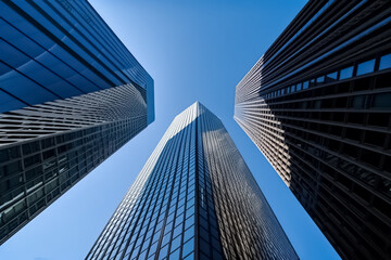 Obraz na płótnie Canvas Modern city Skyscrapers on sky background. Business landscape background. generative ai