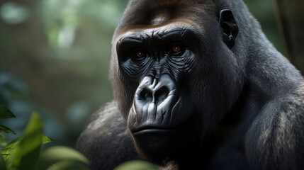 Obraz premium Close-Up Portrait of a Gorilla (Generative AI)