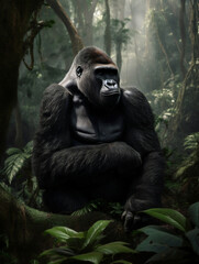 Jungle King: Mighty Gorilla at Rest (Generative AI)