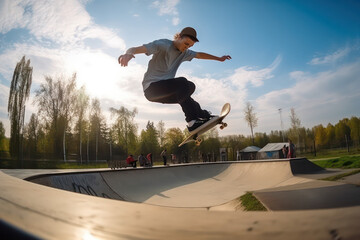 Fototapeta na wymiar Man on skateboard (AI Generated)