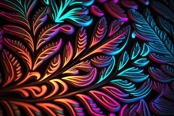 colorful plant pattern glows in neon colors under black light created with Generative AI technology