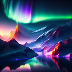 Fototapeta na wymiar Aurora borealis in the mountains