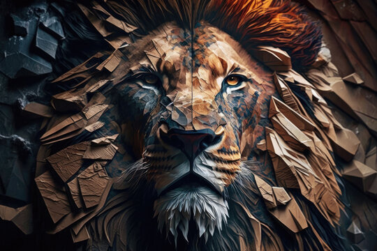 abstract illustration of a lion head designed in rock optics, a very artistic background image created with Generative AI technology