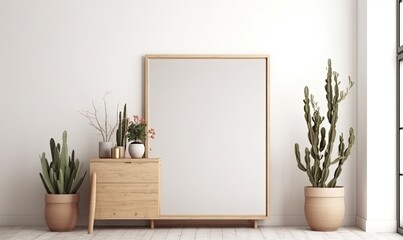 Interior with green succulents and cactus on a floor, generative AI