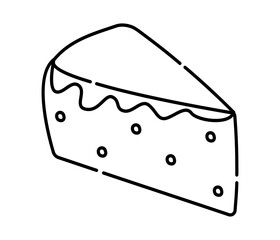 Piece of cake black and white vector illustration, creamy pie icon