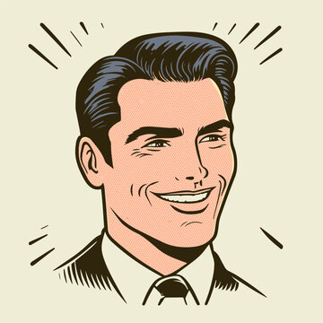 retro cartoon illustration of a handsome smiling man