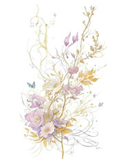Fototapeta na wymiar light floral watercolor on a light background, branches of flowers in a watercolor style in pastel colors, generative ai