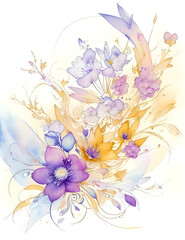 light floral watercolor on a light background, branches of flowers in a watercolor style in pastel colors, generative ai