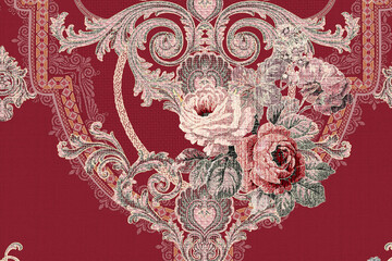 Watercolor various flowers, roses, peonies, paisley stripes