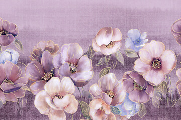 Watercolor various flowers, roses, peonies, paisley stripes