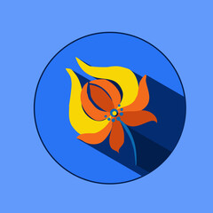 Flower logo with shadows. Traditional Ukrainian painting of Petrykivka. Elements of blue and yellow floral ornament. Decorative vector illustration.
