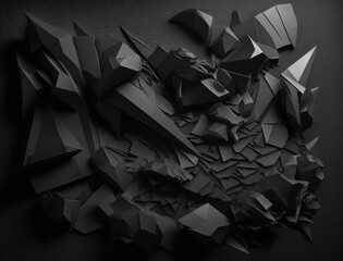 Abstract dark black various paper shapes background  created with Generative AI technology