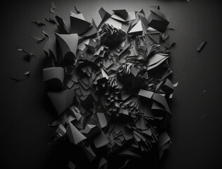 Abstract dark black various paper shapes background  created with Generative AI technology