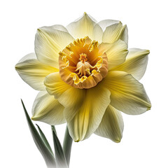 Obraz na płótnie Canvas a spring-themed top view illustration featuring isolated white and yellow daffodil flowers set on a transparent background and provided in PNG. Generative AI