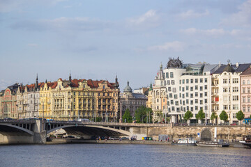 Obraz premium Beautiful view of The Dancing House in Prague, Czech Republic