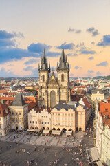 Fototapeta premium Beautiful view of the Old Town Square, and Tyn Church in Prague, Czech Republic