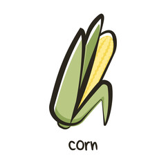 Ripe corn vector icon. Corn cob icon. Color logo in cartoon style. Vector illustration isolated on white.