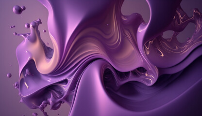Soft purple liquid wave and splash background. Abstract violet oil paint fluid backdrop for banner. Generative AI