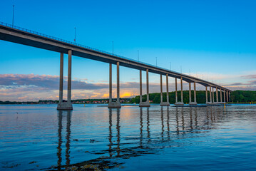 Sunset view of Svendborgsundbroen bridge in Denmark