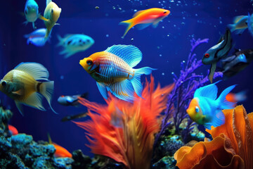 Fototapeta na wymiar Colorful fishes in the ocean Generative AI